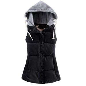 NWT Yeokou Women's Hooded Puffer Vest Black Quilted Sleeveless Slim Fit Medium